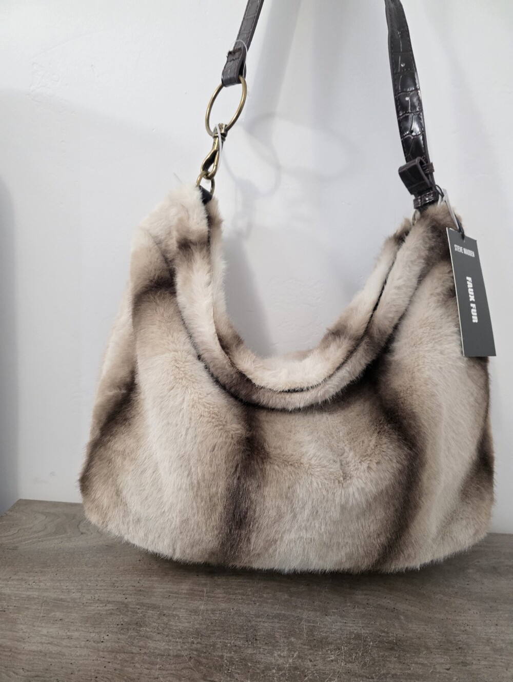 Steve Madden Faux Fur Bwaller Hobo Shoulder Bag and Wristlet Pouch
